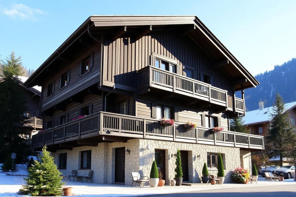 Traditionelles Chalet mit Bergsicht